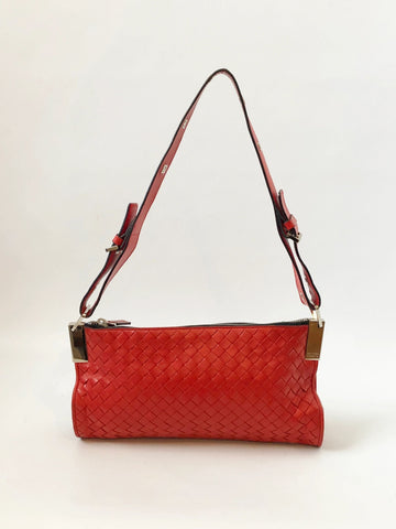 Red Intrecciato Leather Shoulder Bag
