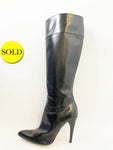 Prada Leather Knee Boots Size 37 It (7 Us)