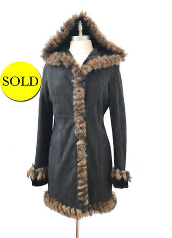 Blue Duck Hooded Shearling Coat Size S