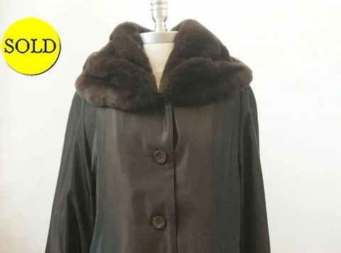 Sheared Rabbit Taffeta Coat Size M - Retail $1,195