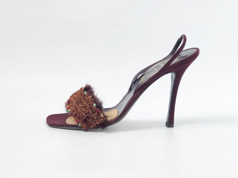 NEW Rene Caovilla Fur Beaded Slingback Size 8