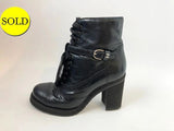 Chanel Leather Lace-Up Boot Size 37.5 It (7.5 Us)