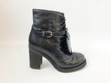 Chanel Leather Lace-Up Boot Size 37.5 It (7.5 Us)