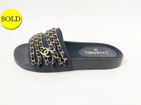 NEW Chanel Chain-Link Accent Slides Size 37 It (7 Us)