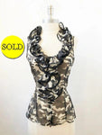 Anne Fontaine Camo Ruffle Blouse Size 38 Fr (4-6 Us)