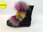 NEW Loriblu Boots With Multicolor Fur Accent Size 40 It (10 Us)