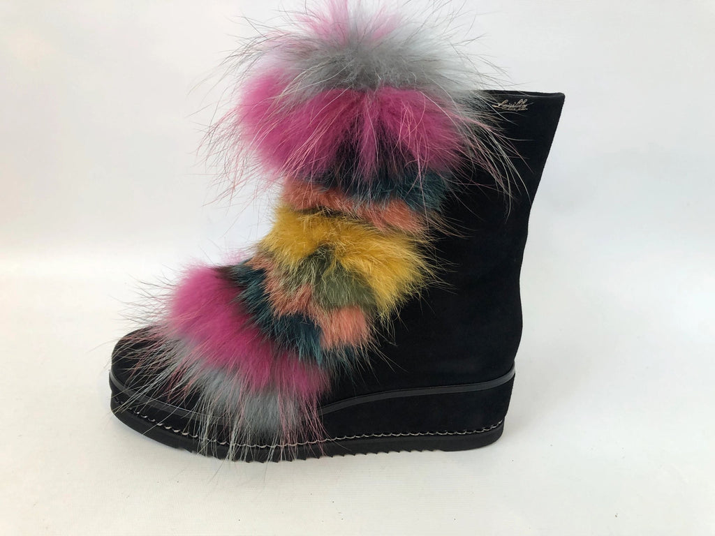 NEW Loriblu Boots With Multicolor Fur Accent Size 40 It 10 Us KMK Luxury Consignment
