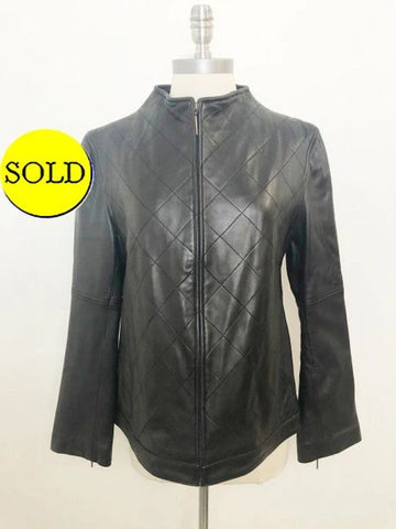Via Spiga Leather Diamond Pattern Jacket Size L