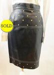 Escada Black Leather Gold Studded Skirt Size 40 De ( 10 Us)