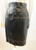 Escada Black Leather Gold Studded Skirt Size 40 De ( 10 Us)