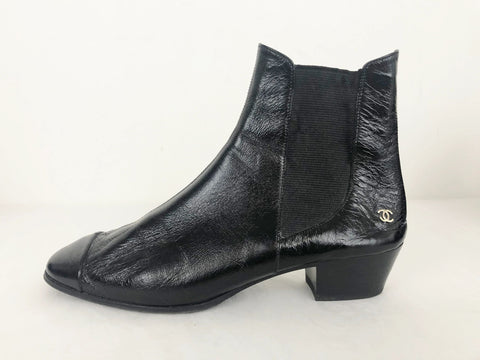Chanel Patent Leather Bootie Size 36.5 It (6.5 Us)