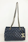 Vintage Quilted Navy Blue Shoulder Bag