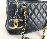 Vintage Quilted Navy Blue Shoulder Bag