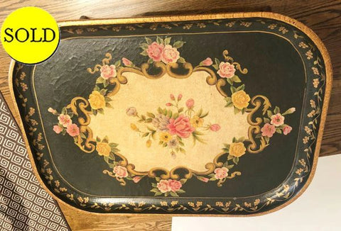 1950's Hand Painted Floral Tray Table