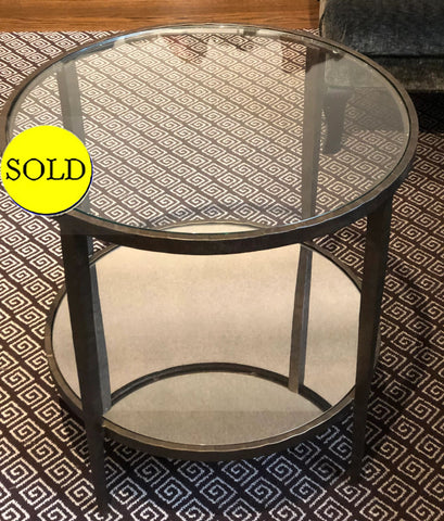 Round Glass & Steel End Table 24D X 24.5H