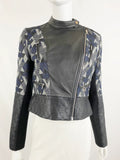 Yigal Azrouel Patterned Jacket W/Leather Trim Size 4