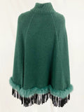 Stizzoli Knit Cape With Fur And Suede Trim Size Small