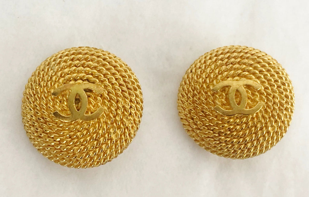 Vintage Chanel 1980s Red, White, & Gold Tone CC Earrings 1.5 Inch Diameter  — Benchmark of Palm Beach