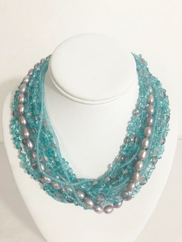 Pearl & Turquoise Bead Multi-Strand Necklace