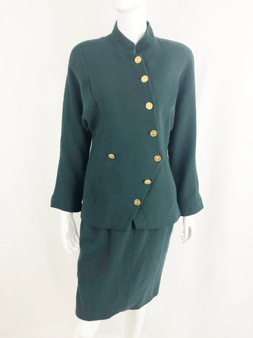 1980's Vintage Chanel Green Skirt Suit Size M