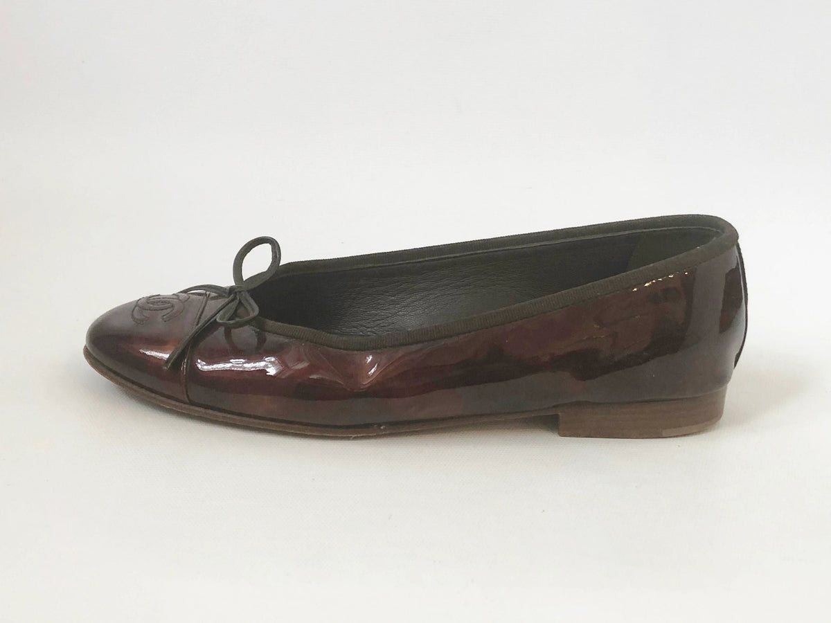 Chanel Patent Leather Ballet Flats Size 37 It (7 Us)