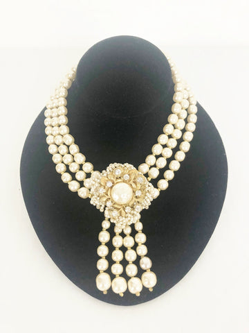 Vintage Miriam Haskell Pearl & Crystal Multi-Strand Necklace