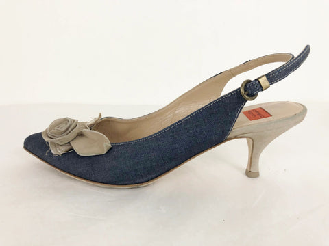 Goffredo Fantini Denim Slingback Size 41 It (11 Us)