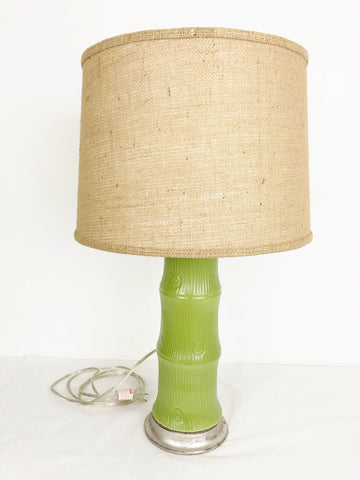 Ceramic Bamboo Table Lamp W/Burlap Shade