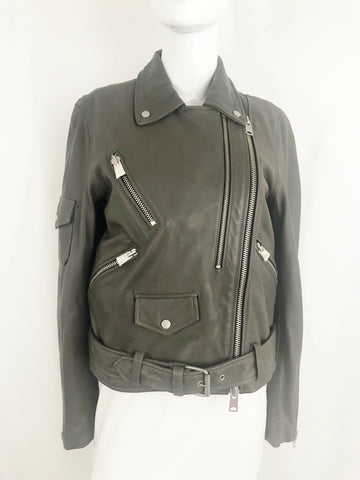 NEW Allsaints Grey Leather Biker Jacket Size 8