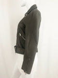 NEW Allsaints Grey Leather Biker Jacket Size 8