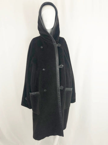 Max Mara Alpaca With Leather Trim Coat Size 14
