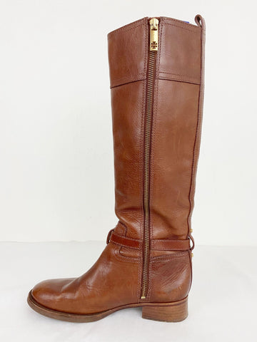 Tory Burch Brown Leather Tall Riding Women’s Boots Shoes Size 6M US