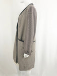 Per Se Checked Coat W/Leather Trim Size 18