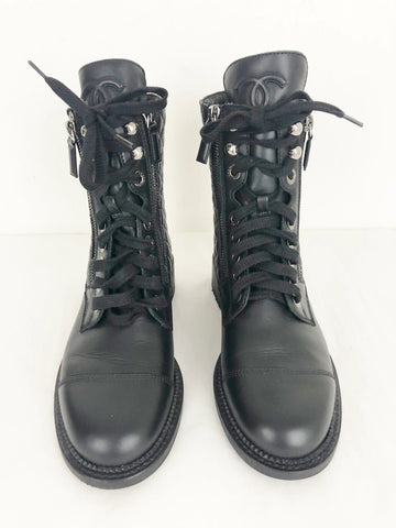 NEW Chanel Quilted Cc Logo Combat Boots Size 37 It (7 Us) – KMK
