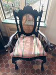 Antique Carved Wood And Rattan Armchair ( Two Available Sold Separately) Size 42H X 23L X 20D