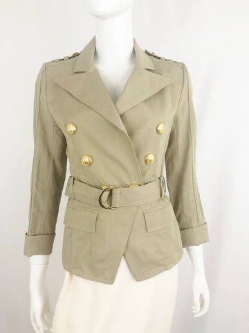Balmain Cotton Blend Belted Jacket Size 38 Fr (S/6 Us)