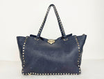 Valentino Garavani Blue Rockstud Medium Tote W/Strap