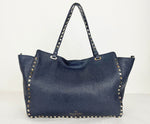 Valentino Garavani Blue Rockstud Medium Tote W/Strap