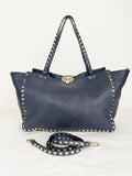 Valentino Garavani Blue Rockstud Medium Tote W/Strap