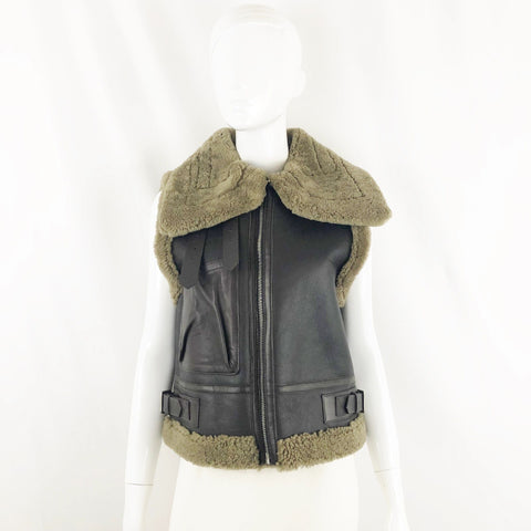 NEW Sandro Shearling Leather Vest Designer Size Small