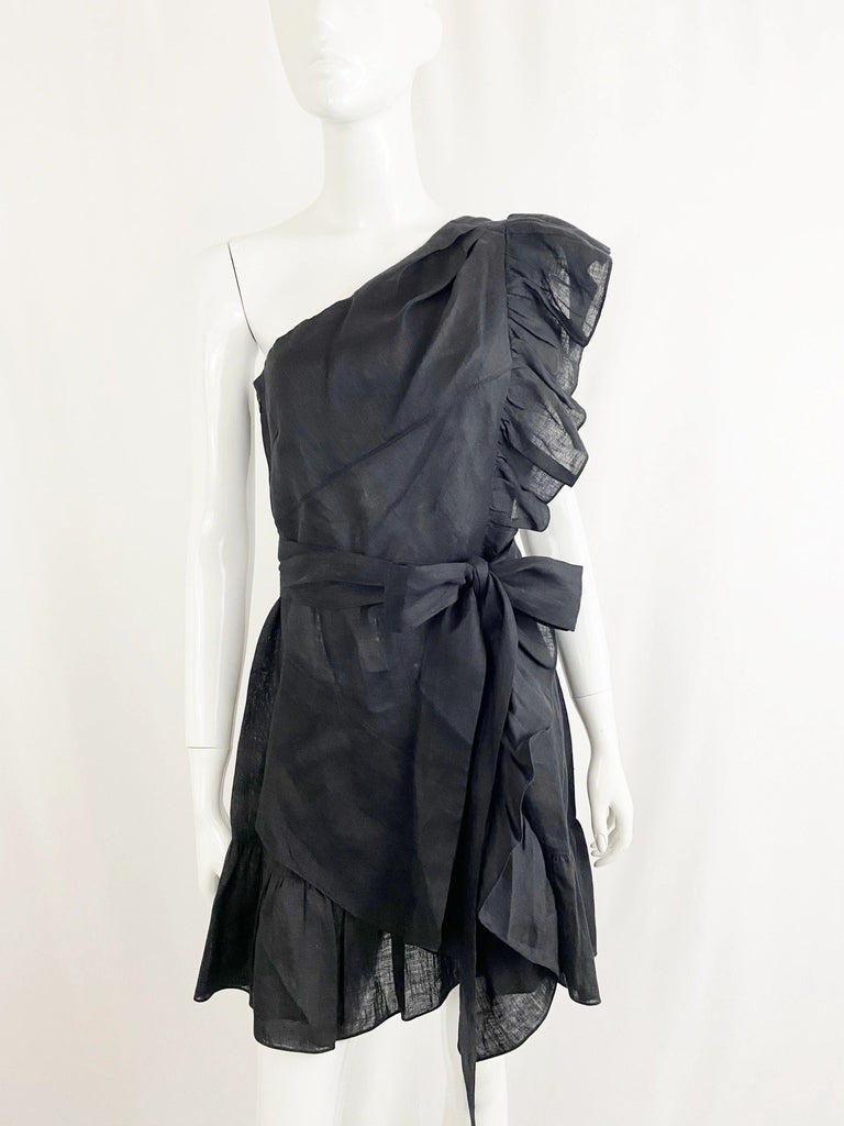 isabel marant etoile black linen dress Isabel Marant Etoile "Telicia" Black Linen Wrap Dress, size 38 (fits like a size 4)
